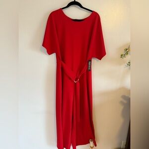 New York & Company Red Belted Jumpsuit